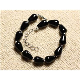 Armband 925 Zilver en Steen - Zwarte Onyx Druppels 12mm 