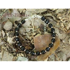 Bracelet Argent 925 et Onyx Noir Facetté 