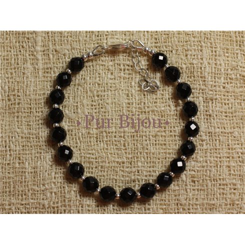 Bracelet Argent 925 et Onyx Noir Facetté 