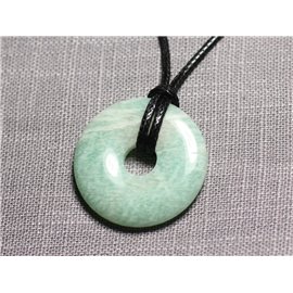 Semi Precious Stone Pendant Necklace - Amazonite Russia Donut Pi 30mm 