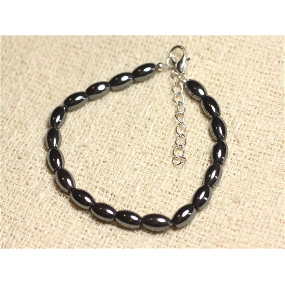 Bracelet Argent 925 et Pierre - Hématite Olives 8mm 