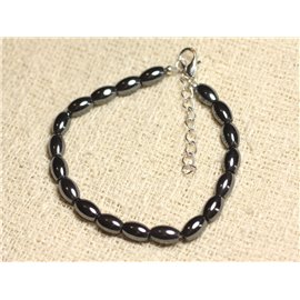 Bracelet 925 Silver and Stone - Hematite Olives 8mm 