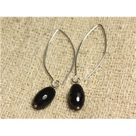 Pendientes Plata 925 Ganchos 40mm - Ónix Negro Aceitunas facetadas 12x8mm 
