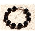 Bracelet Argent 925 et Pierre - Agate Noire 10mm 