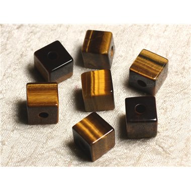 Collier Pendentif Pierre - Oeil de Tigre Cube 15mm Marron Doré Bronze Noir