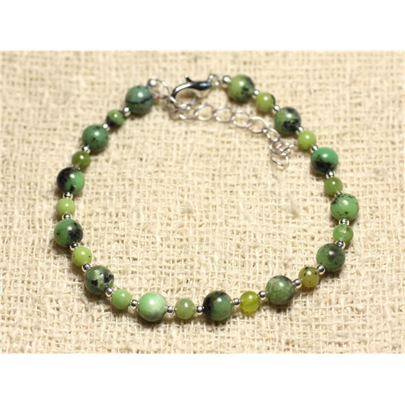 Bracelet Argent 925 et Pierre - Chrysoprase 4 et 6mm 