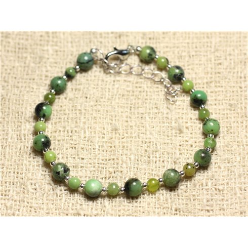 Bracelet Argent 925 et Pierre - Chrysoprase 4 et 6mm 