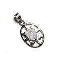 Pendentif Argent 925 et Pierre - Ovale Azteque 21mm Pierre de Lune PE116 