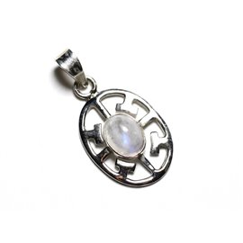 925er Silberanhänger und Stein - Aztec Oval 21mm Moonstone PE116 