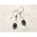 BO212 - Boucles d'Oreilles Argent 925 et Pierre Black Star Gouttes 30mm 