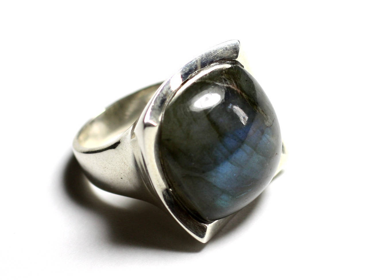 N222 - Bague Argent 925 Labradorite Carré 20mm 