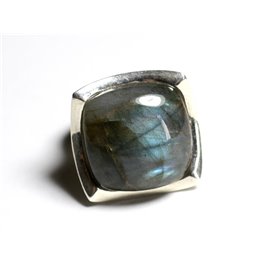 N222 - Bague Argent 925 Labradorite Carré 20mm  N222 - Bague Argent 925 Labradorite Carré 20mm