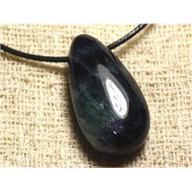 Stone Pendant Necklace - Fluorite Drop 40x20mm 