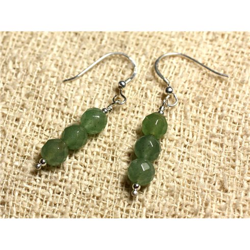 Boucles d'Oreilles Argent 925 - Aventurine verte Facettée 6mm 