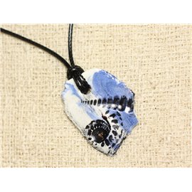 Blue Seashell Footprint Ceramic Pendant Necklace 35x26mm 