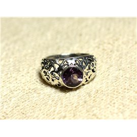N112 - Bague Argent 925 et Pierre Filigrane Arabesques - Améthyste Rond Facetté 8mm  N112 - Bague Argent 925 et Pierre Filigrane Arabesques - Améthyste Rond Facetté 8mm