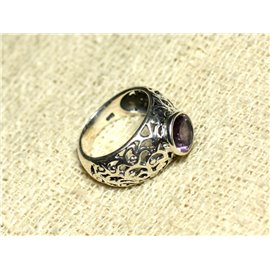 N112 - Bague Argent 925 et Pierre Filigrane Arabesques - Améthyste Rond Facetté 8mm  N112 - Bague Argent 925 et Pierre Filigrane Arabesques - Améthyste Rond Facetté 8mm