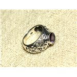 N112 - Bague Argent 925 et Pierre Filigrane Arabesques - Améthyste Rond Facetté 8mm 