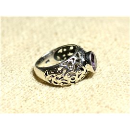 N112 - Bague Argent 925 et Pierre Filigrane Arabesques - Améthyste Rond Facetté 8mm  N112 - Bague Argent 925 et Pierre Filigrane Arabesques - Améthyste Rond Facetté 8mm