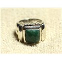 N123 - Bague Argent 925 et Pierre - Aventurine Verte Carré Facetté 10mm 