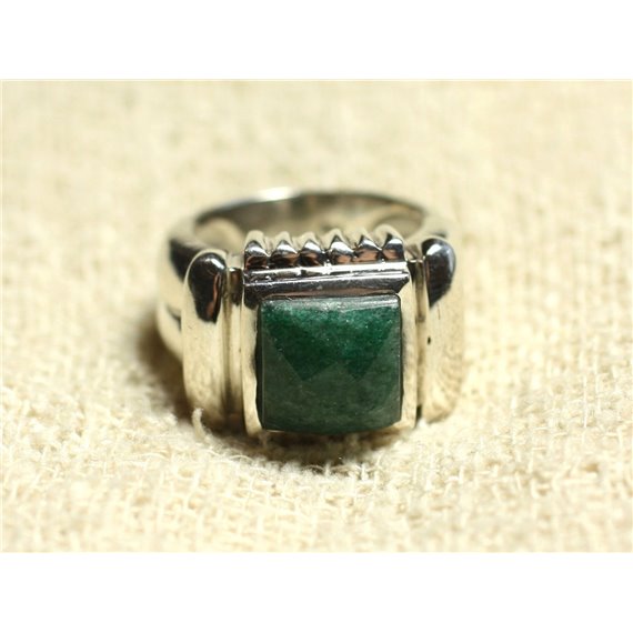 N123 - Bague Argent 925 et Pierre - Aventurine Verte Carré Facetté 10mm 