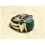 N123 - Bague Argent 925 et Pierre - Aventurine Verte Carré Facetté 10mm 