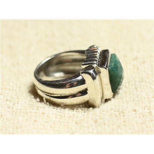 N123 - Bague Argent 925 et Pierre - Aventurine Verte Carré Facetté 10mm