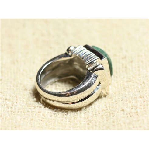 N123 - Bague Argent 925 et Pierre - Aventurine Verte Carré Facetté 10mm