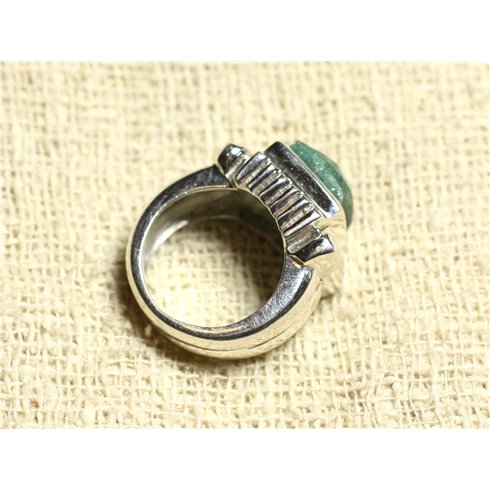 N123 - Bague Argent 925 et Pierre - Aventurine Verte Carré Facetté 10mm