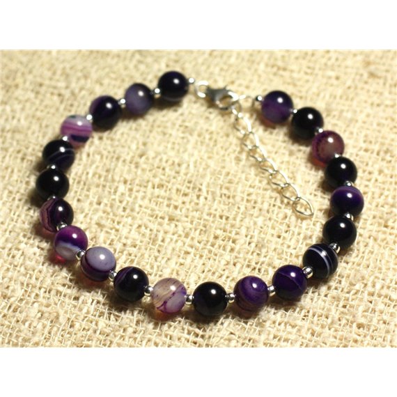 Bracelet Argent 925 et Pierre - Agate Violette 6mm