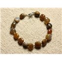 Bracelet Argent 925 et Pierre - Agate Bois Fossile Nuggets 8mm 