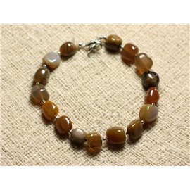 Sterling Silver Bracelet and Stone - Agate Fossil Wood Nuggets 8mm 