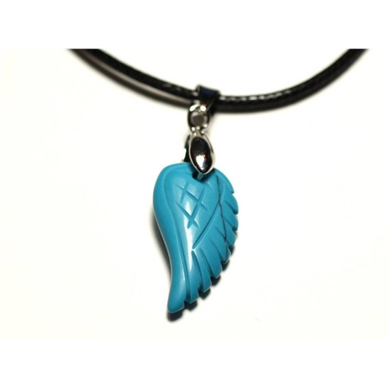 Collier Pendentif en Pierre - Aile gravée 24mm Turquoise synthèse 