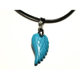 Stone Pendant Necklace - Engraved Wing 24mm Synthetic Turquoise 