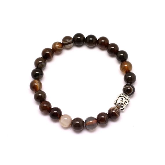 Bracelet Bouddha et Pierre semi précieuse - Agate Marron 8mm 