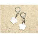 Boucles d'Oreilles Nacre Fleurs 15mm Blanc 