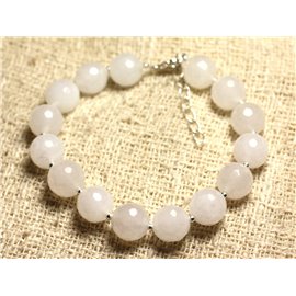 Bracelet 925 Silver and Stone - Faceted White Jade 10mm 