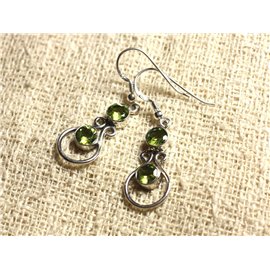 BO201 - 925 Sterling Silber Ohrringe 28mm - Facettierter Peridot 6mm Rund 