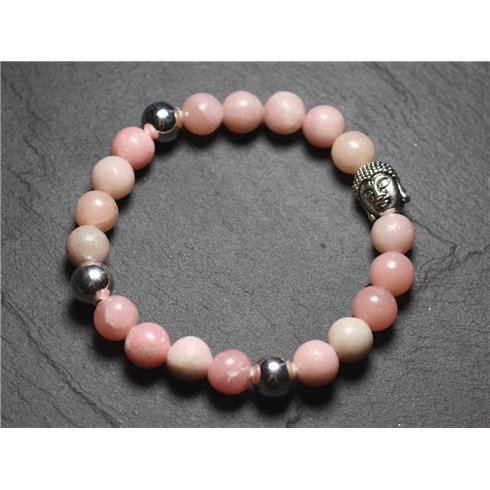 Bracelet Bouddha et Pierre semi précieuse - Opale Rose 8mm 