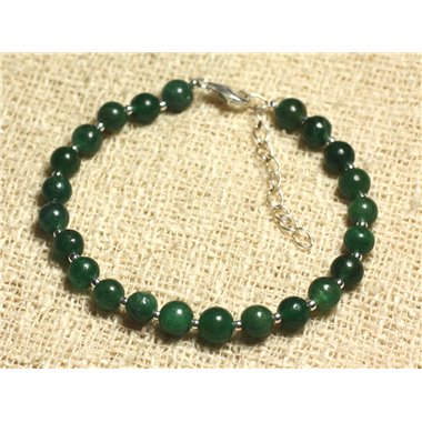 Bracelet Argent 925 et Pierre - Jade verte indienne 6mm