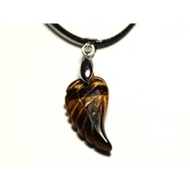 Stone Pendant Necklace - Engraved Wing 24mm Tiger Eye 