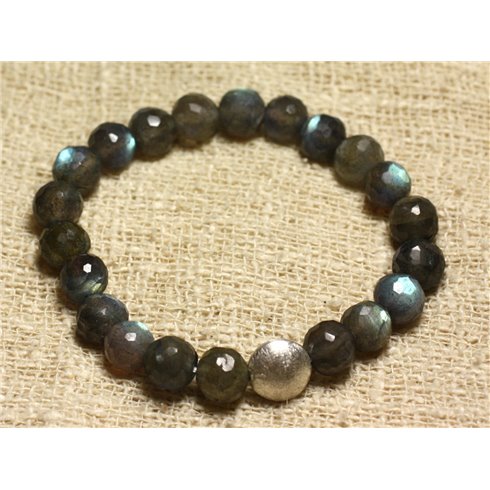 Bracelet Argent 925 et Labradorite Facettée 9-10mm