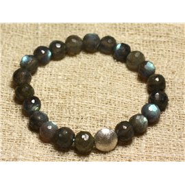 Bracelet Argent 925 et Labradorite Facettée 9-10mm