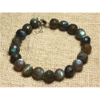 Bracelet Argent 925 et Labradorite Facettée 9-10mm 2
