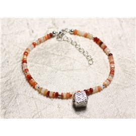 Bracelet Argent 925 et Pierre - Opale de Feu rondelles facettées 3mm  Bracelet Argent 925 et Pierre - Opale de Feu rondelles facettées 3mm