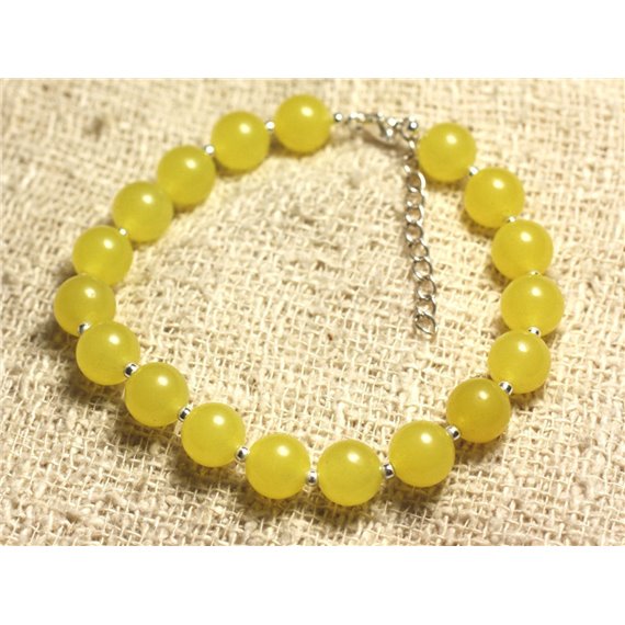 Bracelet Argent 925 et Pierre - Jade Jaune 8mm 