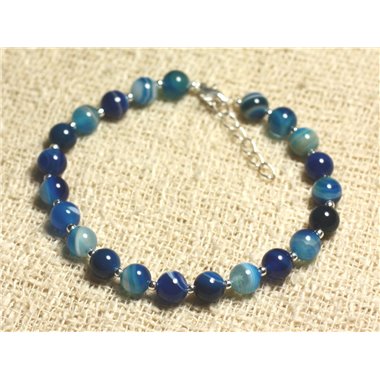 Bracelet Argent 925 et Pierre - Agate Bleue 6mm 