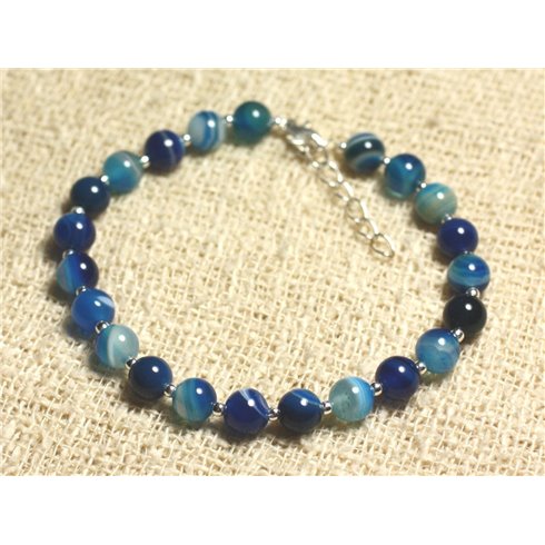 Bracelet Argent 925 et Pierre - Agate Bleue 6mm 