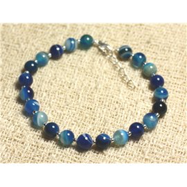 Bracelet Argent 925 et Pierre - Agate Bleue 6mm 