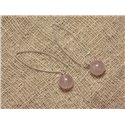 Boucles oreilles longs crochets argent 925 et pierre Quartz rose boules 10mm rose clair